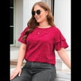 thumbnail image 4 of Camiseta Holgada de Cuello Redondo con Lunares y Corta con Volantes para Mujer, Talla Grande Rojo 4XL, 4 of 10