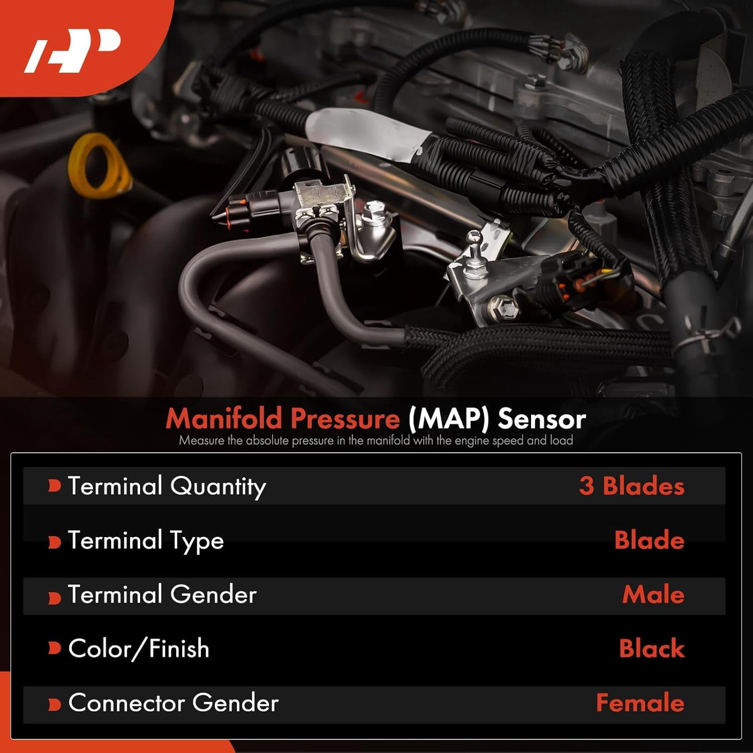 A-Premium Manifold Pressure (MAP) Sensor [3 Pins] Compatible with Chevrolet Silverado, Tahoe, Impala, Express, Suburban, Blazer & GMC Sierra, Yukon XL & Buick Regal & Cadillac Escalade & Saab 9-7x