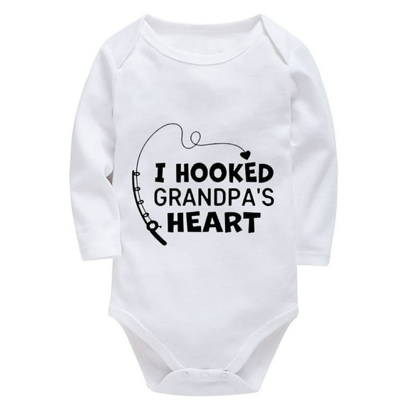 I Hooked Grandpa's Heart Newborn Take Home Outfit Boy Long Sleeve Girl Newborn Clothes White Baby Girl Romper 3-6 Months