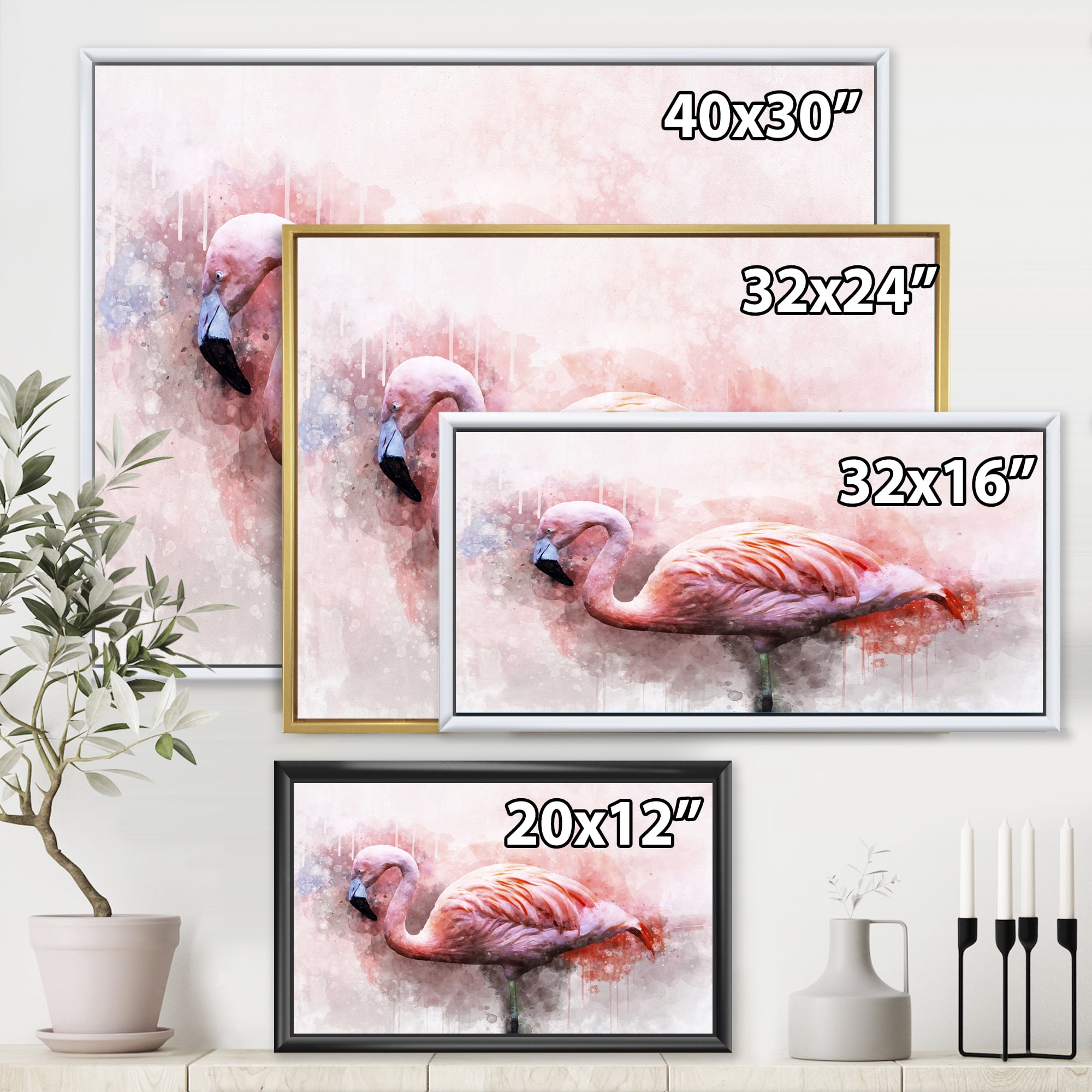 Designart 'Abstract Portrait of Pink Flamingo V' Farmhouse Framed Canvas Wall Art Print