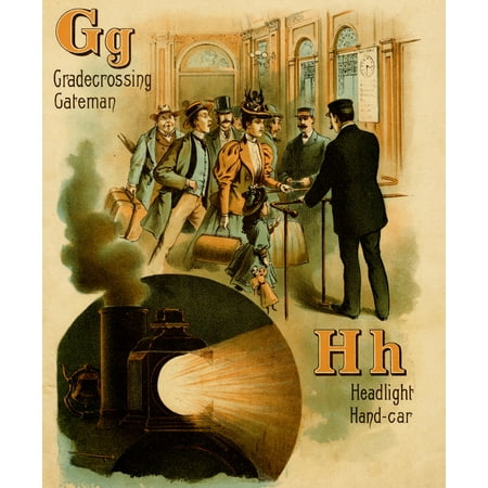 Crossing Lamp - Railroad ABC - G is for Grade Crossing & Gateman - H is for Headlight & handcar Poster Print