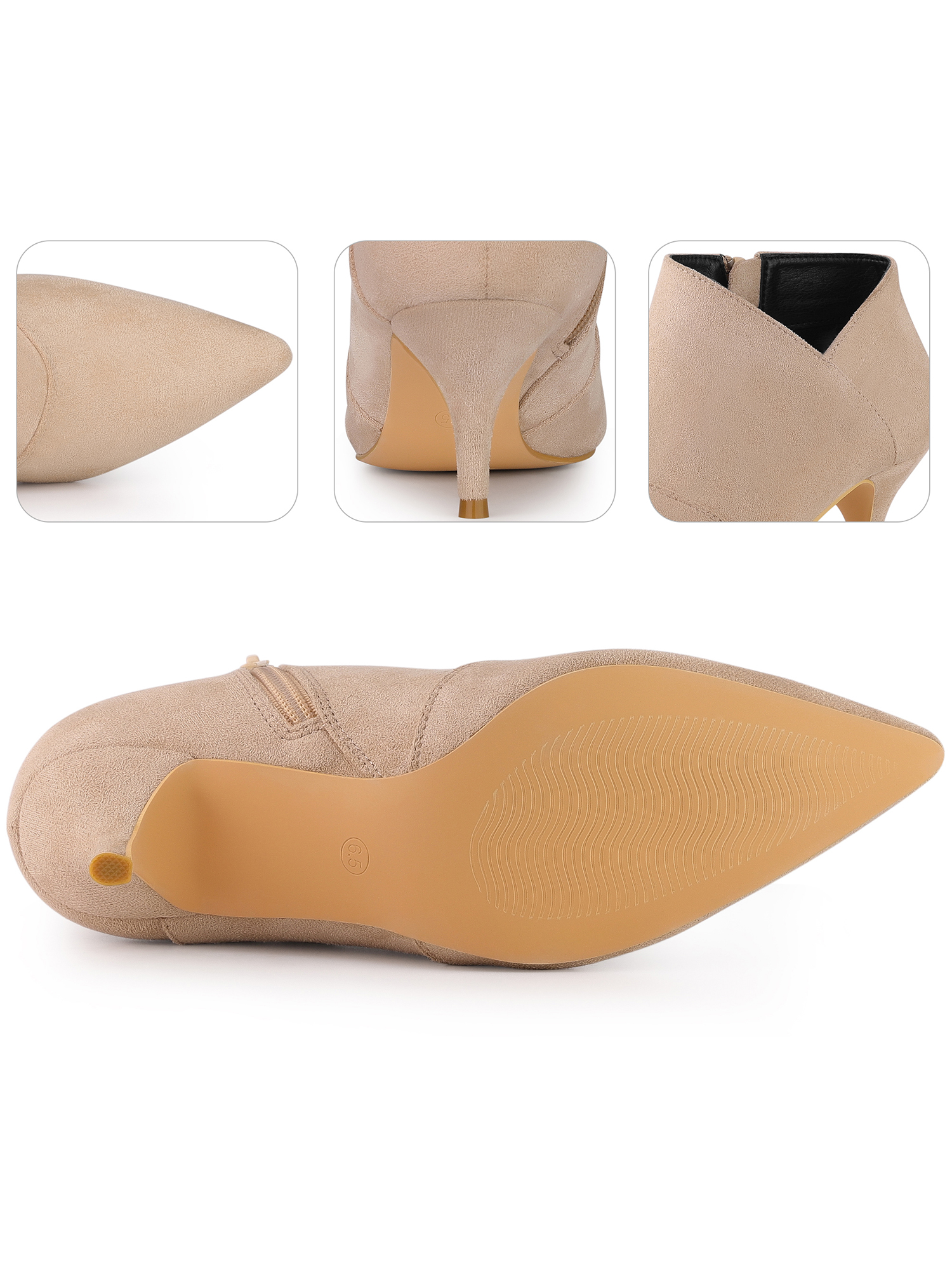 Unique Bargains Pointed Toe Cutout Kitten Heels Ankle Boots for Women Nude 7.5