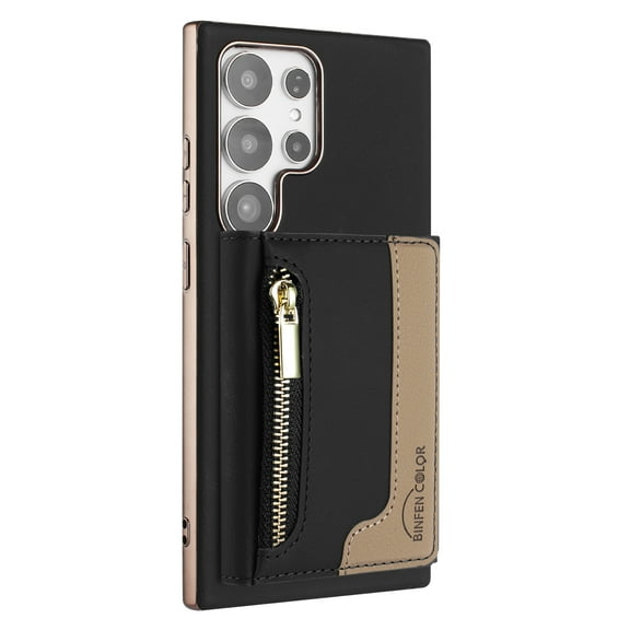 For Samsung Galaxy S22 Ultra Wallet Phone Case,Magnetic Detachable Back Flip Wallet,Back Flip Kickstand,With Zipper Pocket,PU Leather RFID Blocking Card Slots,Shockproof Rugged Phone Case,Black