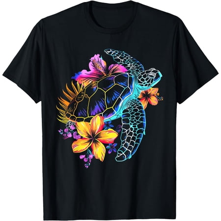 Sea Turtle Hawaiian Flowers Hawaii Scuba Diving Diver T-Shirt