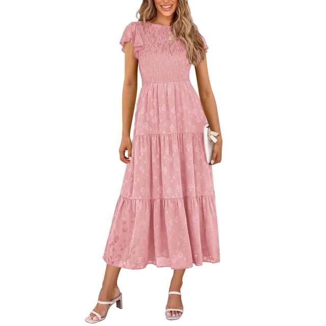 Vestido midi PRETTYGARDEN para mujer, floral, verano 2025, rosa