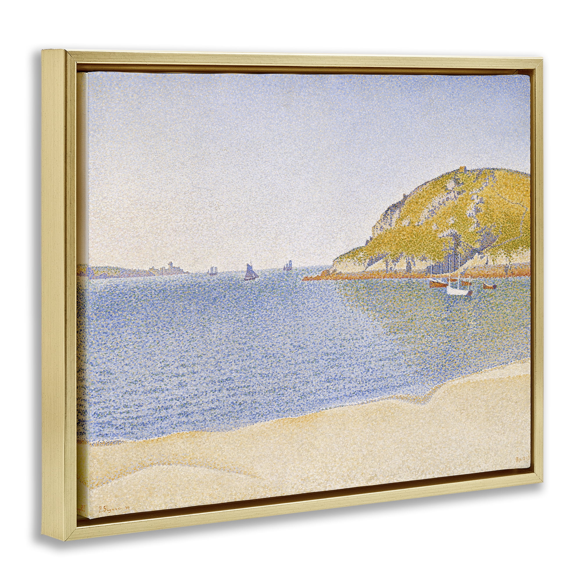 Stupell Industries Classical Signac Port Painting Landscape & Nature Painting Gold Floater Framed Canvas Art Print Wall Art, 21 x 17