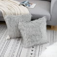thumbnail image 4 of Juego de 2 fundas de almohada decorativas mullidas de color gris claro, nueva serie de lujo, fundas de almohada de piel sintética estilo merino, cojines cuadrados difusos de 20x20 pulgadas, 4 of 7