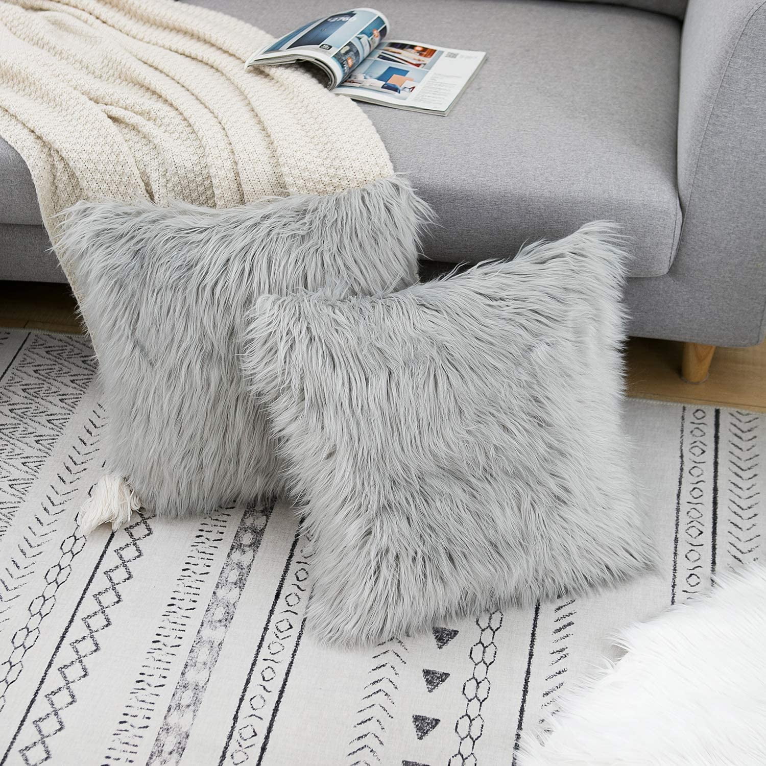 Fuzzy grey pillow hotsell