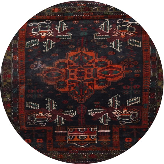 Ahgly Company Machine Washable Indoor Round Traditional Burgundy Brown Area Rugs, 4' Round
