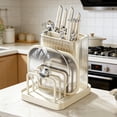 thumbnail image 4 of pstuiky Kitchen Knife Rack with Drain Tray Countertop Storage Holder for Knives Utensils 7-Slot Organizer Drying Rack Plastic, 4 of 6