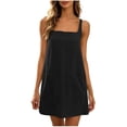thumbnail image 4 of Kukoosong Women's Wide Strap Square Neck Tank Mini Dress, Solid Color Loose Sleeveless A-Line Dress with Pocket, Casual Short Summer Shift Sundress, 4 of 7