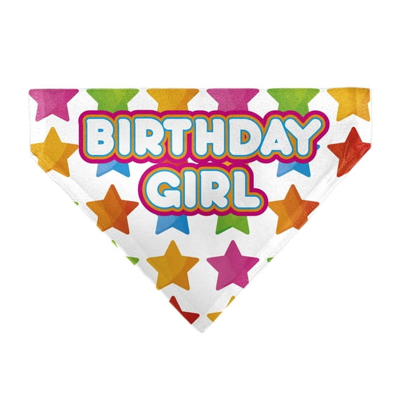 Buckle-Down Birthday Girl Text and Stars White Multi Color Slip On Collar Bandana Only