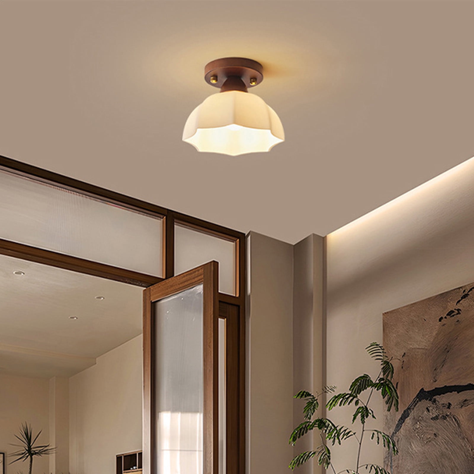 Yhmxh Boho Light Rattan Chandelier Ceiling Lighting Fixtures Boho Lamp Shade Flush Mount Ceiling Light Hand-Woven Small Chandelier for Hallway Bedroom Kitchen Lights (Light Bulb Not Included)