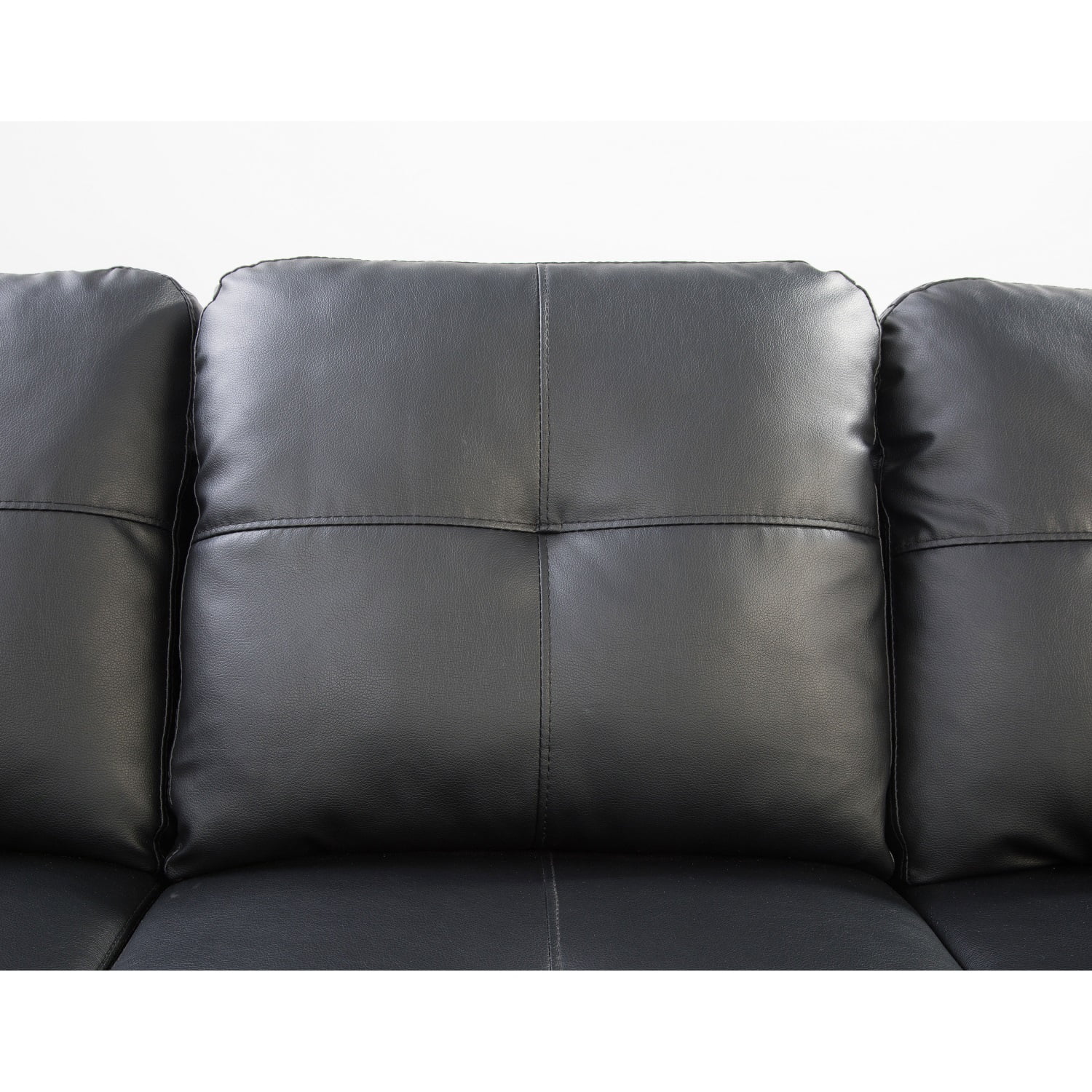Hommoo L Shaped Flippable Backrest Sectional Couches and Sofas, 4-Seat Faux Leather Sectional Sofa Sets, Modern Living Room Furniture Sets, 15' Back Height, Black(No Ottoman)