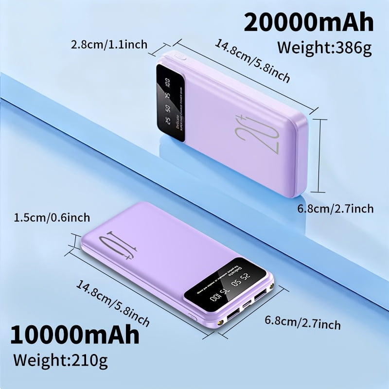 High-Capacity Mobile Power Bank with 10000/20000Mah, Featuring a 5V2.1A Output, Portable USB Charging for Android And Iphone Devices, Dual USB Outputs, Type-C And Micro Inputs, Two LED Flashlights,