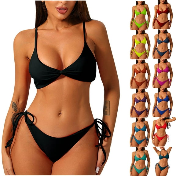 UTSJKR Women Two Piece Bikini Swimsuit Sets Sexy Swimwear Chest Pad Triangle Sexy Bikini Sets with Adjustable Strap for Beach Black S