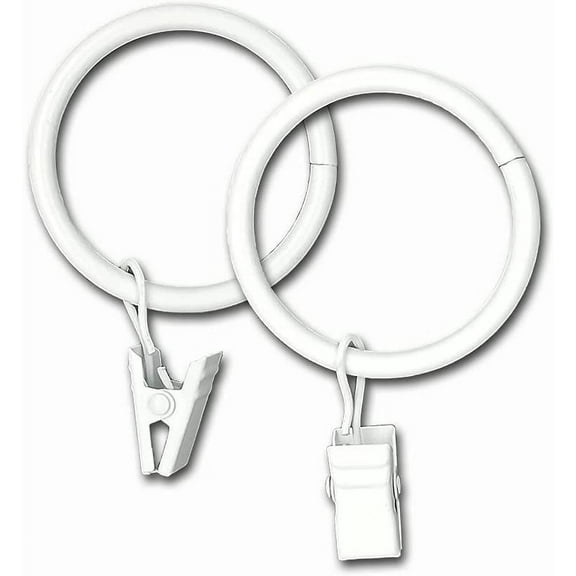 14 Pcs 1.5" Curtain Rings with Clips Rustproof Drapery Rings Matte Metal Curtain Rings with Strong Clips White