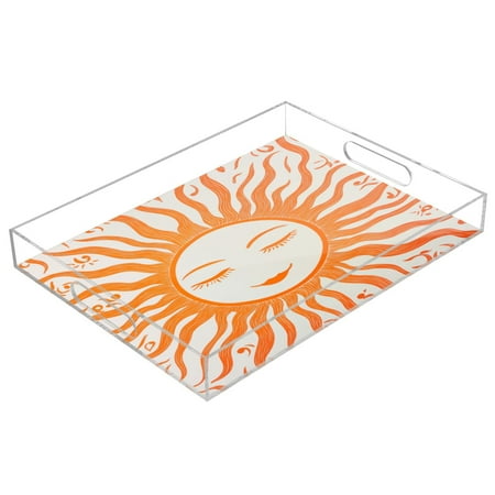 

Acrylic Tray 15.7*11.8*1.9 Inch Transparent Tray Food Tray Tea Cup Tray Serving Trays Cosmetics Storage Kitchen Table Bathroom Sundry Storage Cartoon Cute Big Sun