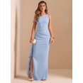 thumbnail image 6 of Blue One Shoulder Ruched Wrap Maxi Dress With Asymmetrical Ruffle Hem And Draped Detail, 6 of 7