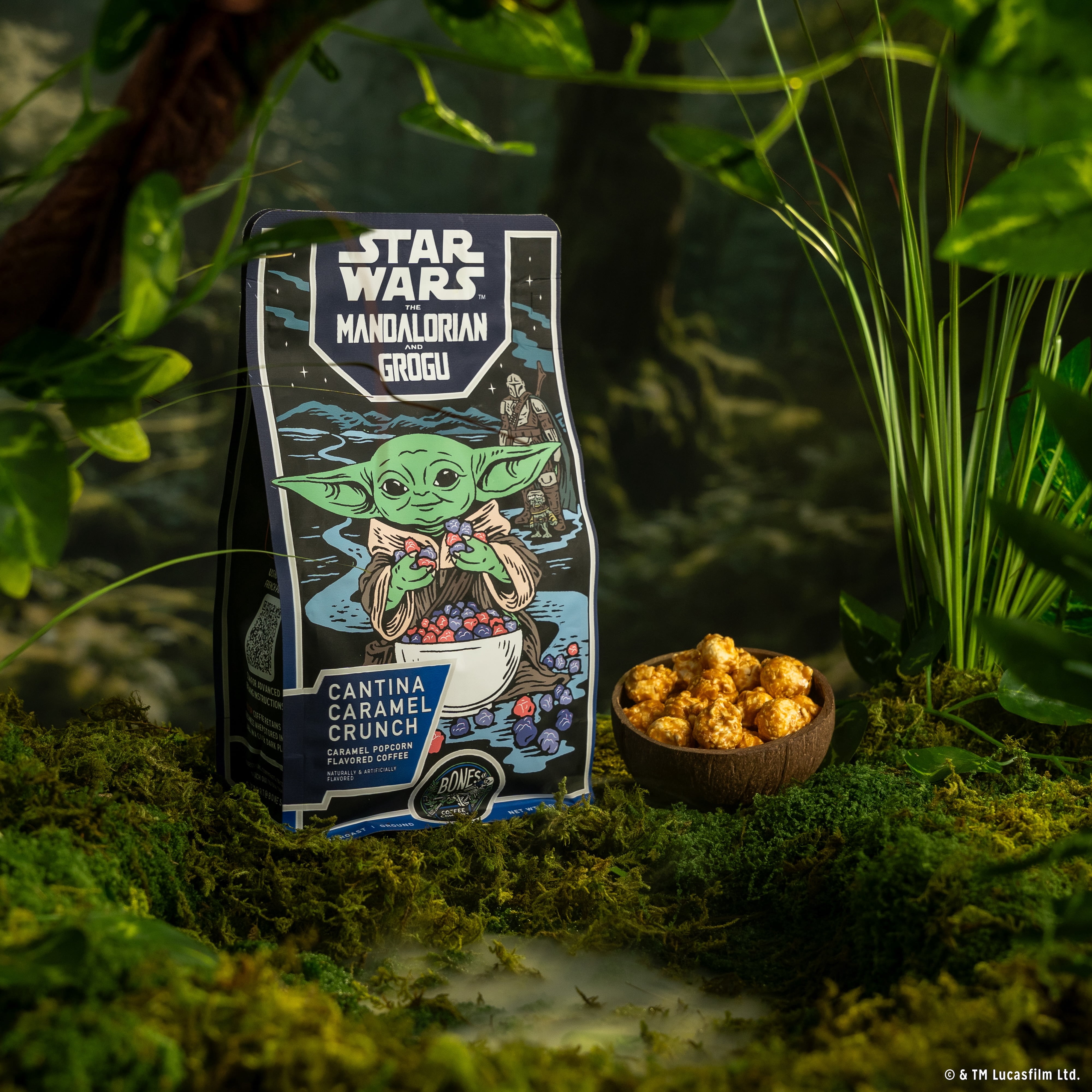 Bones Coffee Cantina Caramel Crunch Flavored Medium Roast Ground Coffee Star Wars Mandalorian & Grogu, 12 oz Bag