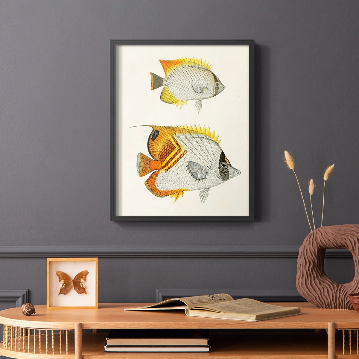 Yellow & Grey Fish I Framed Print - Solid Wood in Single Picture Frame Solid Wood 2 Framed Print