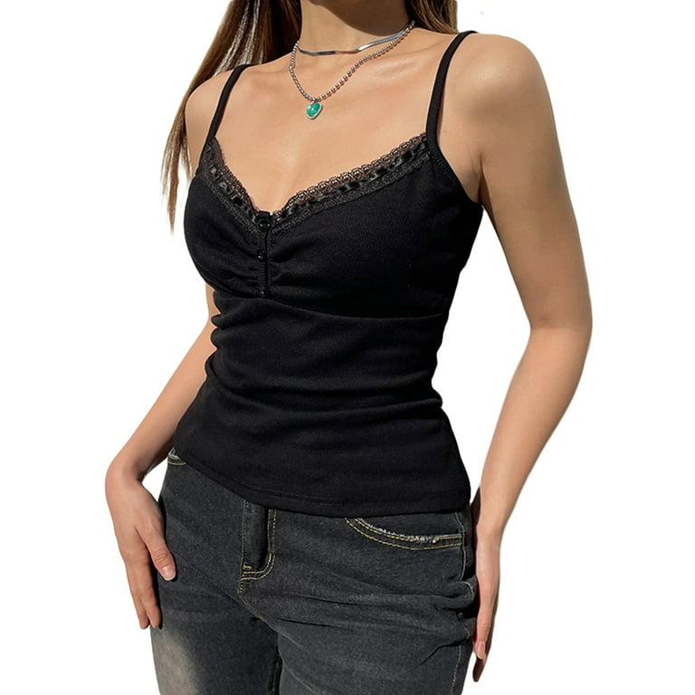 Liacowi Women Sleeveless Tank Vest Basic Scoop Neck Cami Top Summer  Spaghetti Strap Crop Top Clubwear Slim Fit 