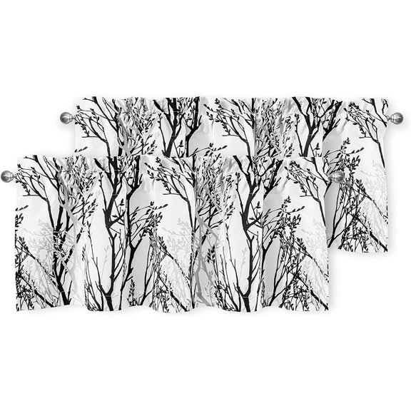 DriftAway Tree Branch Abstract Ink Printing Lined Thermal Insulated Window Curtain Valance Rod Pocket 52" x 18" Plus 2" Header, Black White 2 Pack