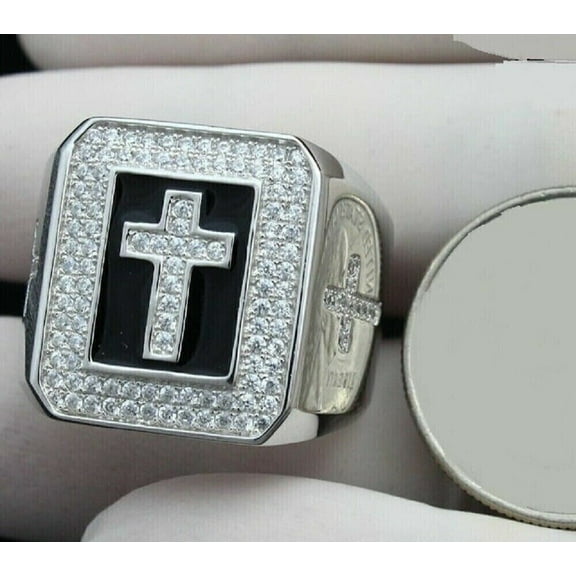 Forever Jewels 2.00Ct Round Cut Moissanite Cross Pinky Wedding Ring Men 14K White Gold Plated