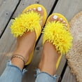 thumbnail image 5 of BRICH Flip Flops for Women Flower Dressy Wedges Platform Flat Sandals Open Toe Summer Beach Slides Comfortable Outdoor Boho Shoes Yellow 9.5, 5 of 8