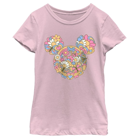 Girl's Mickey & Friends Flowers and Butterflies Ears  Graphic Tee Light Pink Medium