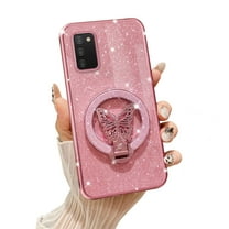 Fyxkocm Phone Case for Samsung Galaxy A03S [Compatible with Magsafe] with Butterfly Kickstand & Lanyard Soft TPU Bling Clear Shockproof Protection Cover for Galaxy A03S Case, Rose Gold
