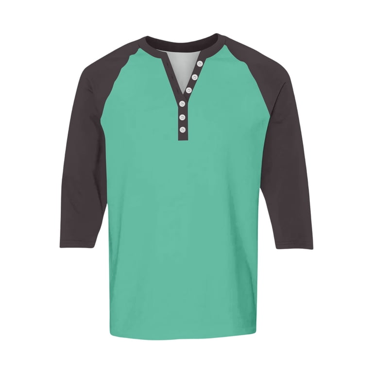 Maglia Henley Uomo Con Maniche Raglan 3/4 E Patchwork | Baseball Style, In Cotone Jersey, Per Autunno E Sport