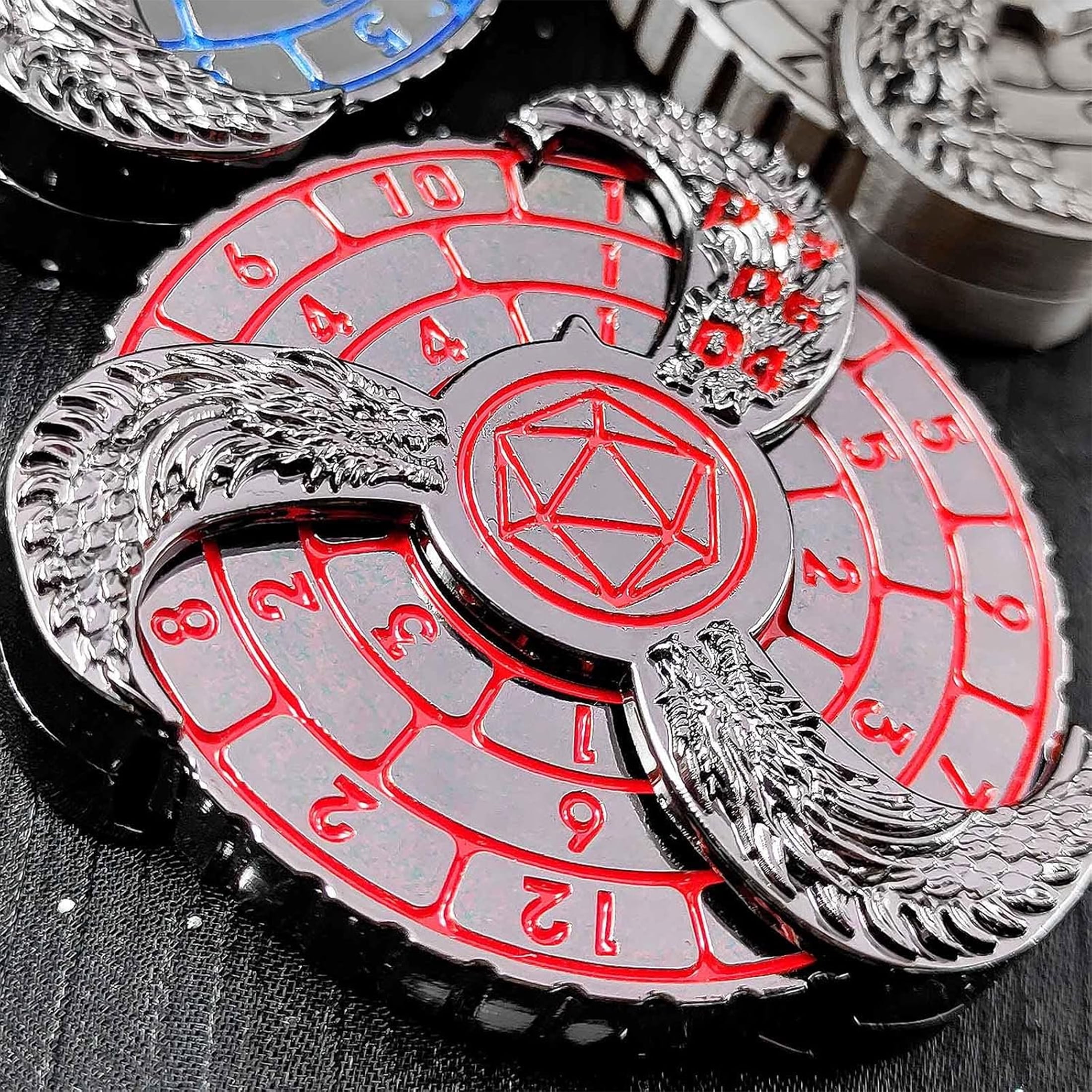 Roulette Dice Spinner D20 Dungeons and Dragons Dice Set, Cool Metal Mechanical, Red