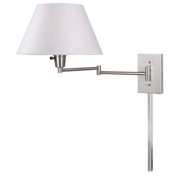 Kenroy Home Simplicity 13'' Dimmable 1-Light Swing Arm Wall Sconce with White Fabric Empire Shade Transitional Wall Light Fixture for Living Room, Bedroom, or Office, Brushed Steel