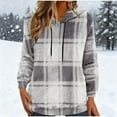 thumbnail image 4 of UQJfacai Womens Sherpa Pullover Plaid Oversized Fuzzy Hoodie Fleece Sweatshirts Fluffy Drawstring Hooded Outerwear Warm Winter Coats, 4 of 5
