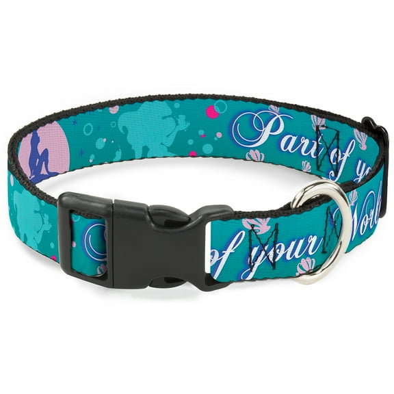 Disney Pet Collar, Dog Collar Plastic Buckle, Little Mermaid Silhouette Scenes Part Of Your World Blues, 13 to 17 Inches 1.5 Inch Wide
