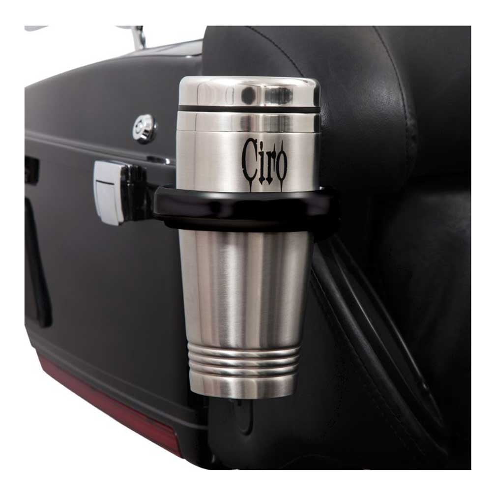 Ciro Black Cup Holders Multiple Sizes & Mounts for Harley, Includes