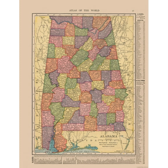 Historic State Map - Alabama - Hammond 1910 - 23 x 29.87 - Vintage Wall Art