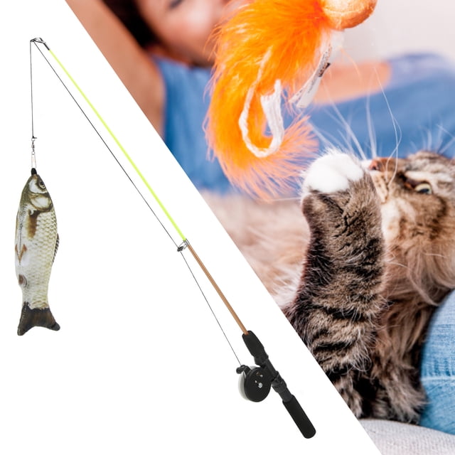 Jouet Canne à Pêche pour Chat, Canne à Pêche Rétractable pour Chat, Jouet Interactif pour Chat, Jouets pour Chat pour Intérieur Extérieur, pour Chats Ennuyés et Exercice, Morsure, Sécuritaire et