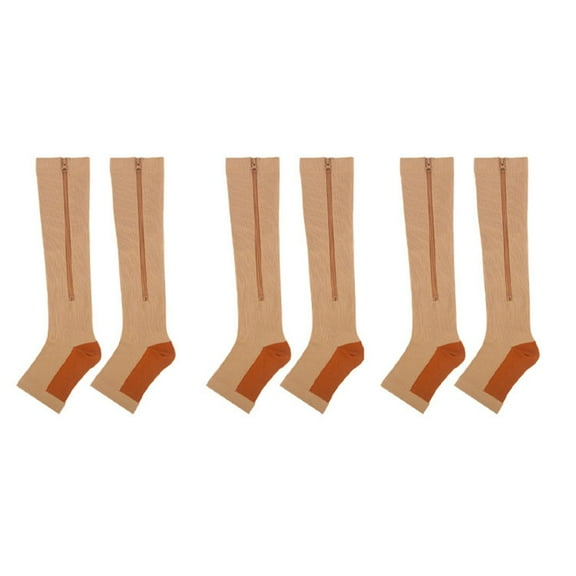 Falleo Clearance Zipper Compression Socks Open Toe Knee High Stretchy Breathable Calf Compression Stockings for Sports 3 Pairs L/XL