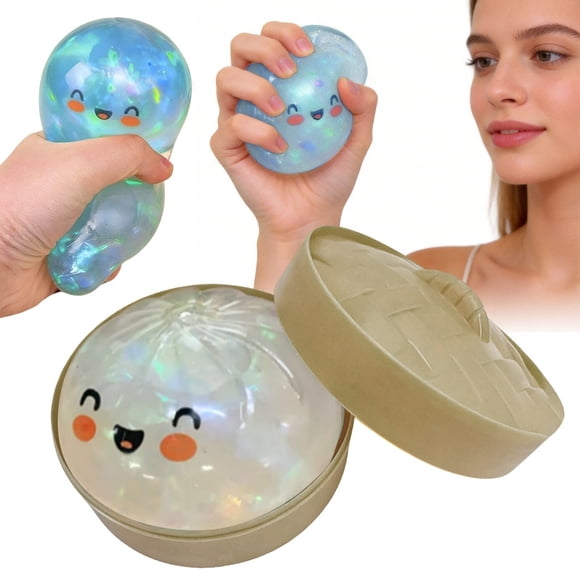 Rare Light Blue Glitter Dumpling Squishy – Mystery Blind Box Bao Bun – Sparkling Stress Relief Collectible & Desktop Accessory for Adults,dumpling squishy mystery box,squeeze toys