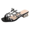 thumbnail image 6 of Rokment Sparkly Rhinestones Leaves Dress Slides Sandals for Women Bride Wedding 2026 Summer Bling Square Toe Chunky Block Low Heel Bridal Backless Slippers Black Size 7.5, 6 of 8