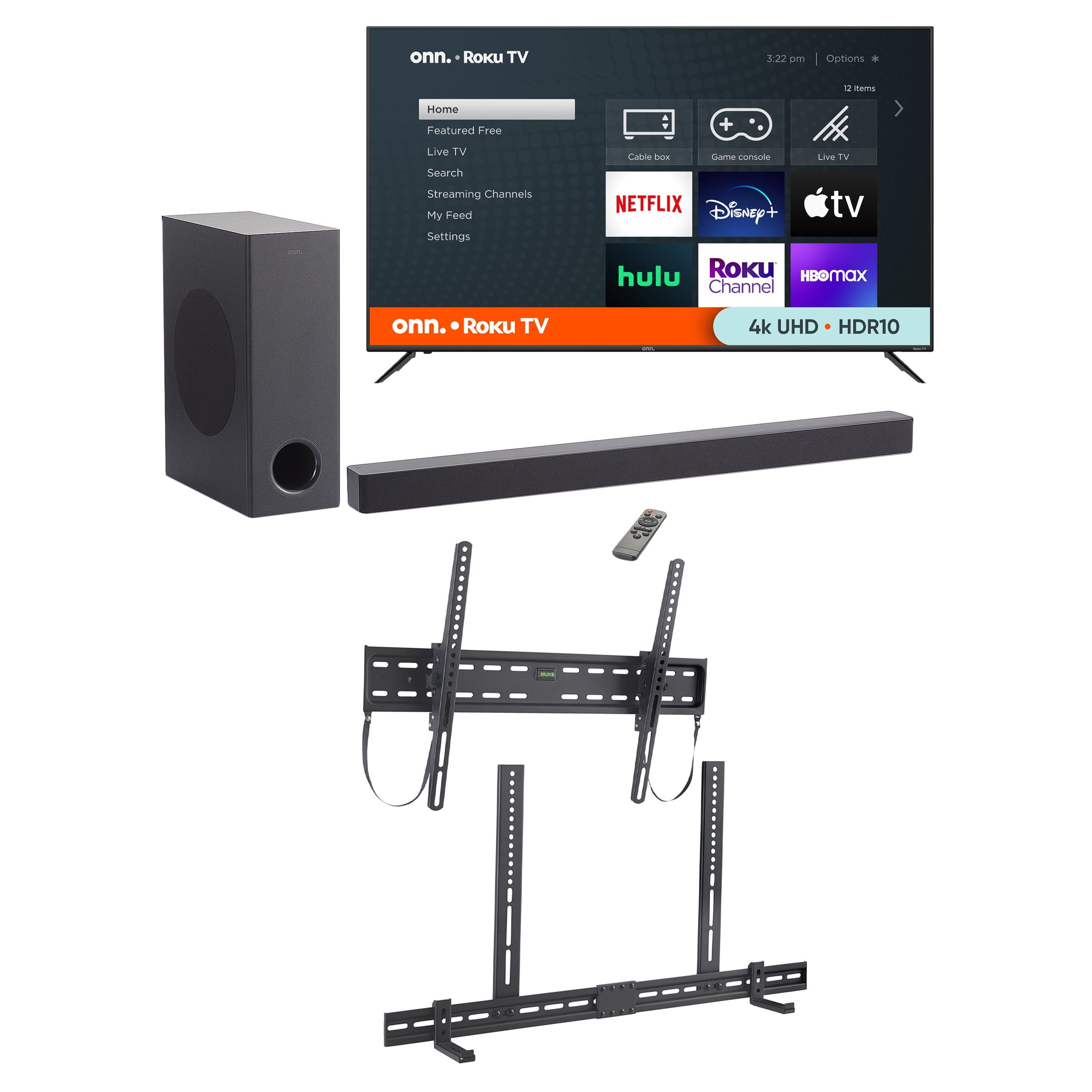 Onn 70" 4k Roku TV with onn. Tilting TV Wall Mount for 50â€ â€“ 86â
