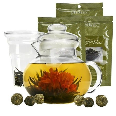 Primula Glass - Primula Blossom Glass Teapot Wide Mouthed Borosilicate Glass 40 oz. Dishwasher and Microwave Safe Clear Incl