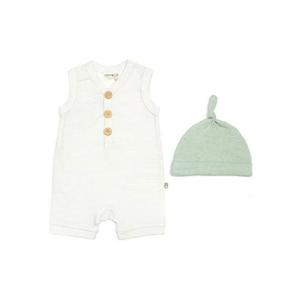 RABBIT BEAR Baby Boys and Girls Romper and Cap Set- Med Green 6-9 Months 0
