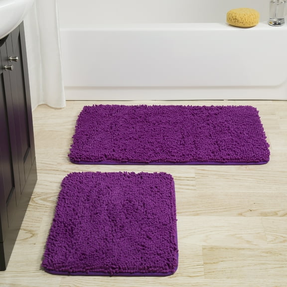 Lavish Home 2 Piece Memory Foam Shag Bath Mat - Purple