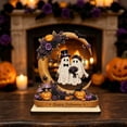 thumbnail image 6 of Linnome Halloween Wooden Ghost on Moon Swing Ornament, Handcrafted Spooky Tabletop Figurine for Festive Home Decor, Creepy Ghost Hanging Decoration for Office Desk or Fireplace Mantel Shelf, 6 of 6