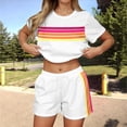 thumbnail image 2 of Arlun 2 Piece Workout Sets for Women Summer Striped Crew Neck Short Sleeve Tops Casual Shorts Color Blocked Sweatsuit Casual Outdoor Sports and Leisure Matching Outfits White XL, 2 of 4