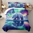 thumbnail image 2 of Castle Fairy Wildlife Aurora Polar Bear Twin Quilt Set for Teens,Icy Lake Snow Mountain Twin Coverlet Set,Mint Purple White, 2 of 7