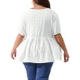 thumbnail image 3 of Agnes Orinda Women's Plus Size Babydoll Tops Texture Crew Neck Short Sleeve Flowy Summer Casual Blouse 1X White, 3 of 6